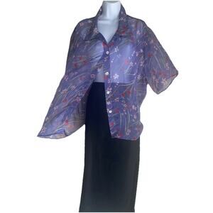 Believe Women's Plus Size Floral Tropical Flowy Sheer Button Up Blouse Top 22W